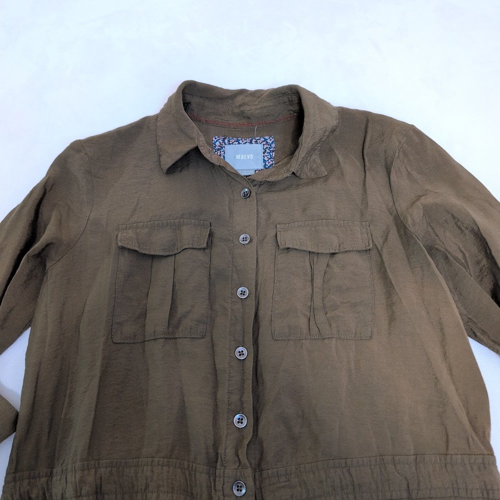 Maeve Green Button-Front Midi Shirt Dress 0P (Petite) - Picture 5 of 7
